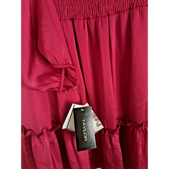 Taylor Women's Flowy Ruffled-Hem Tie-Waist Fit & Flare Dress Pink Fuchsia 8 - Picture 8 of 8